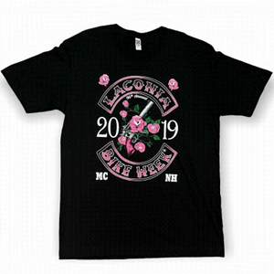 Laconia Motorcycle Bike Week Pink Roses Tee Shirt - Mens XL